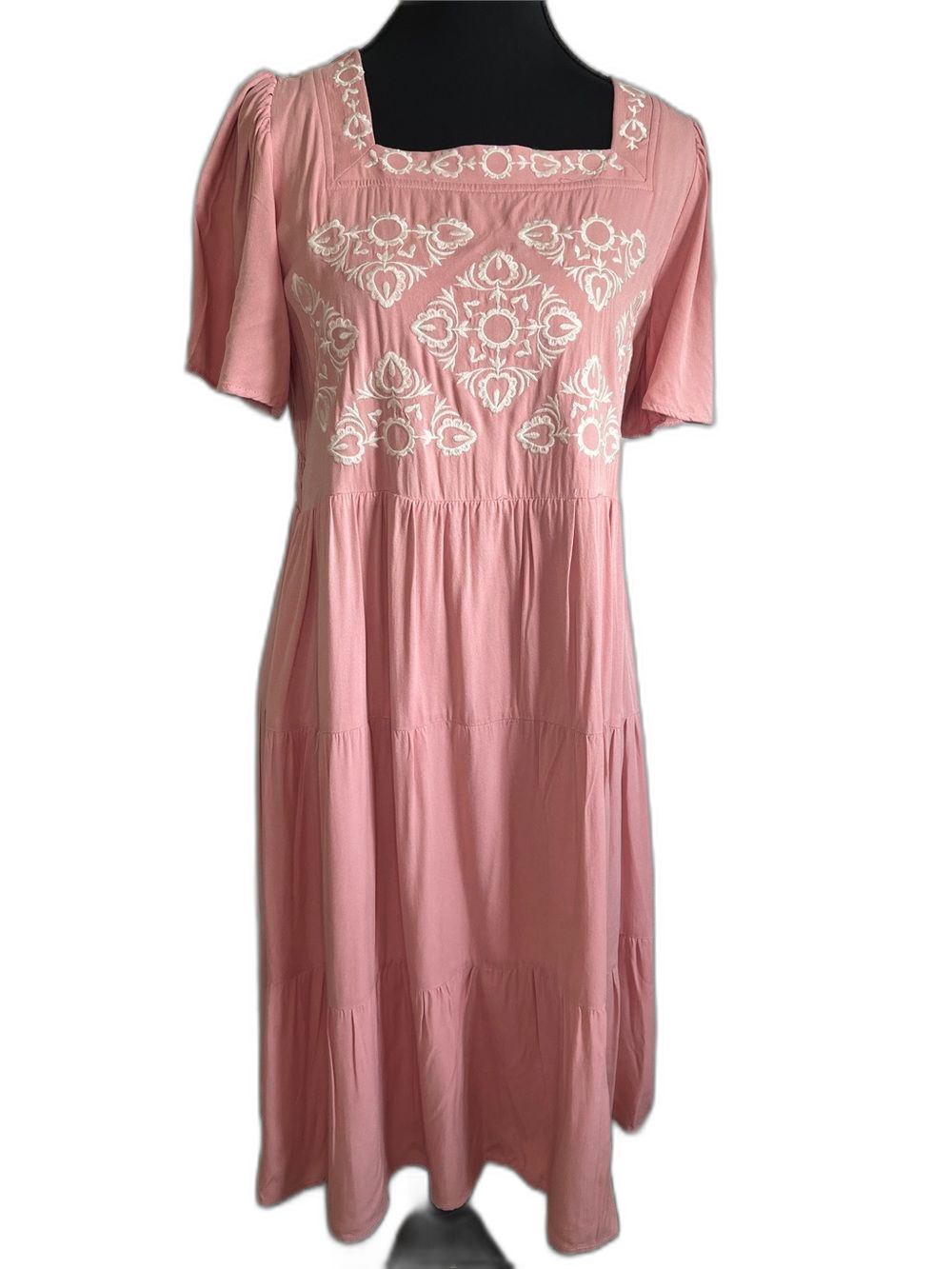 Baltic Born Cambridge Blush Pink Embroidered Tiered Midi Dress S Cottagecore
